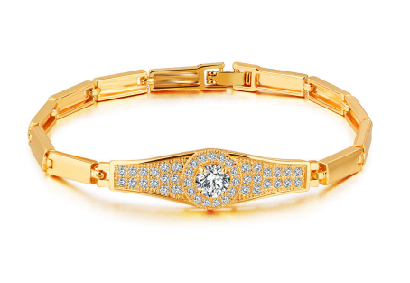 Inlaid Cubic Zircon Stainless Steel Gold Color Round Design Bracelet For Women