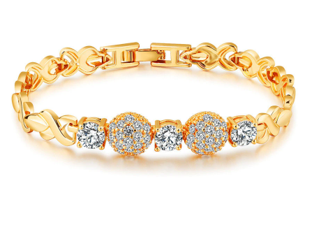 Round Circle Romantic Luxury Gold Color Inlaid Cubic Zircon Link Chain for Women Bracelet