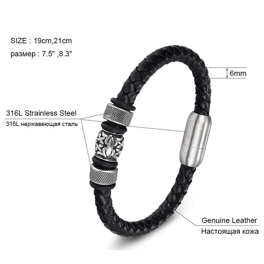 2017 Fashion Stainless Steel Chain Genuine Leather Bracelet
