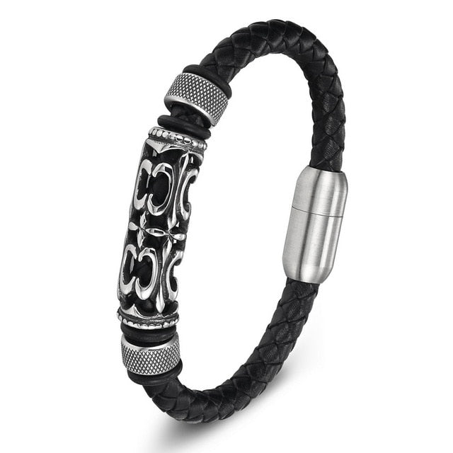 2017 Fashion Stainless Steel Chain Genuine Leather Bracelet