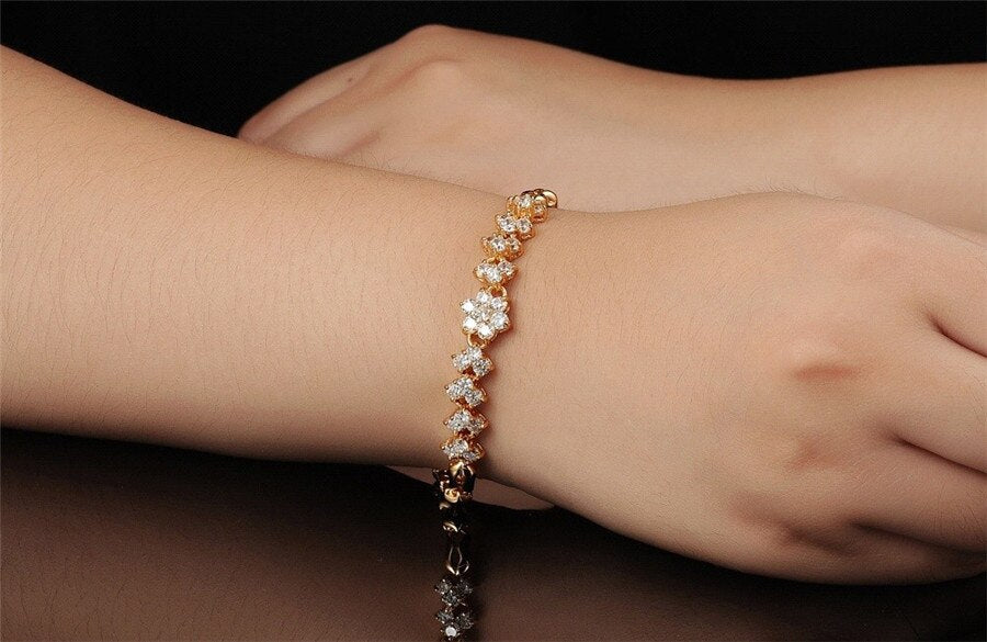 Luxury White Stones Zircon Gold Color Bracelets For Women
