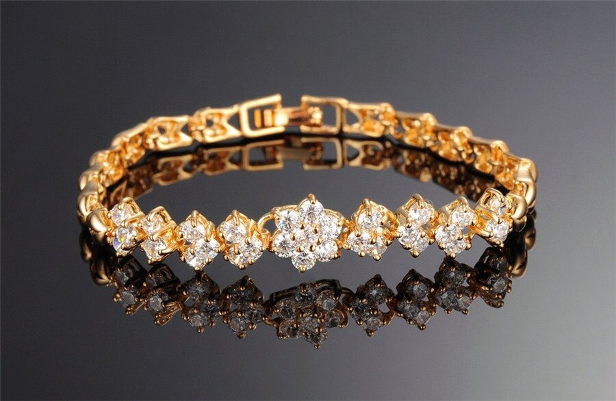Luxury White Stones Zircon Gold Color Bracelets For Women