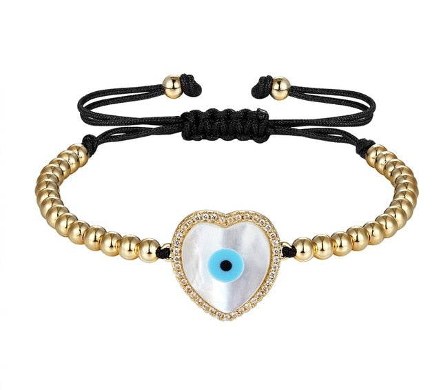 Natural Shell & Cubic Zircon Evil Eyes Adjustable Charm Bracelet For Women 4 Different Style