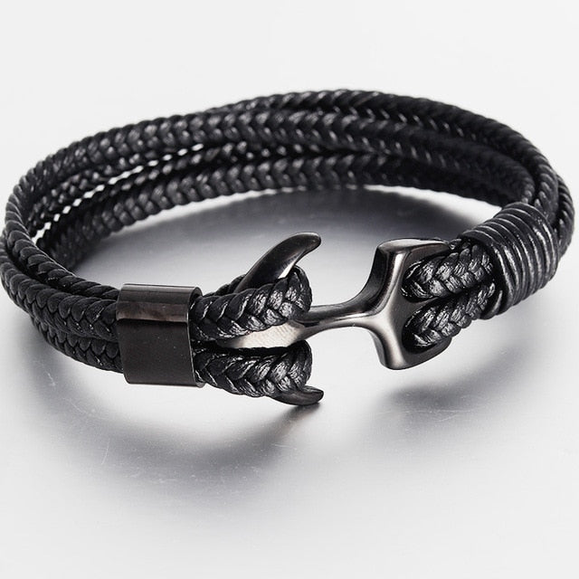 High Quality Men's Titanium Steel Woven Anchor Leather for Men with 3 Different Style