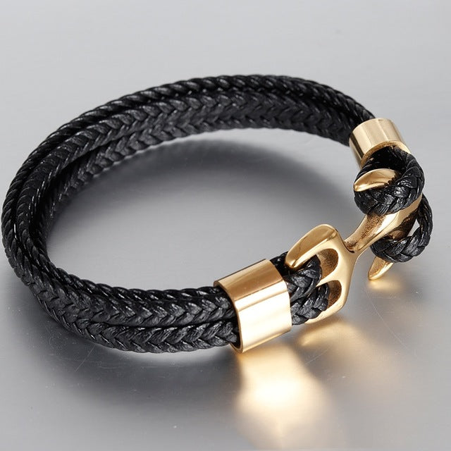 High Quality Men's Titanium Steel Woven Anchor Leather for Men with 3 Different Style