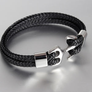 High Quality Men's Titanium Steel Woven Anchor Leather for Men with 3 Different Style