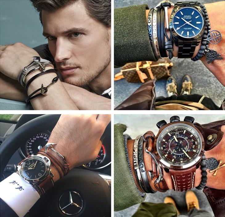 High Quality Men's Titanium Steel Woven Anchor Leather for Men with 3 Different Style