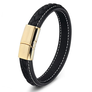 Genuine Leather Stainless Steel Bracelet with 6 Different Colours