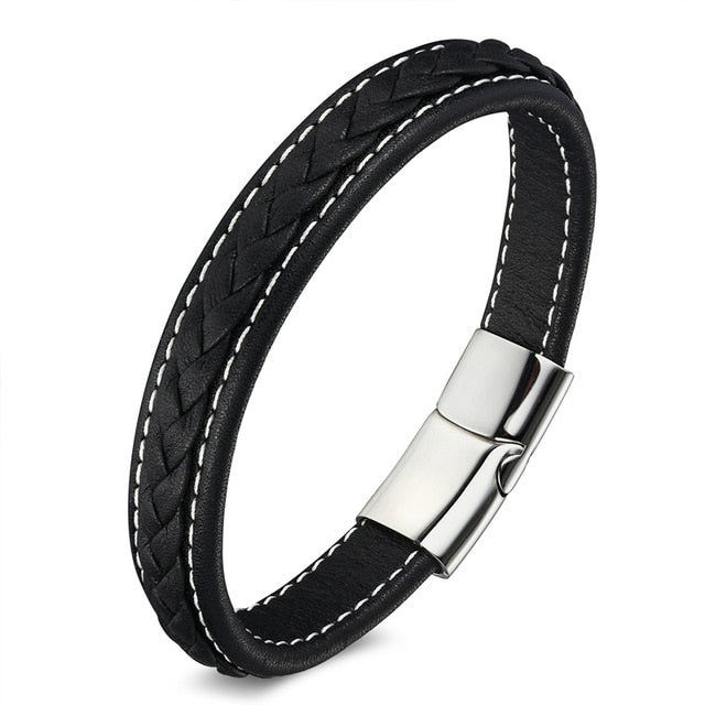 Genuine Leather Stainless Steel Bracelet with 6 Different Colours