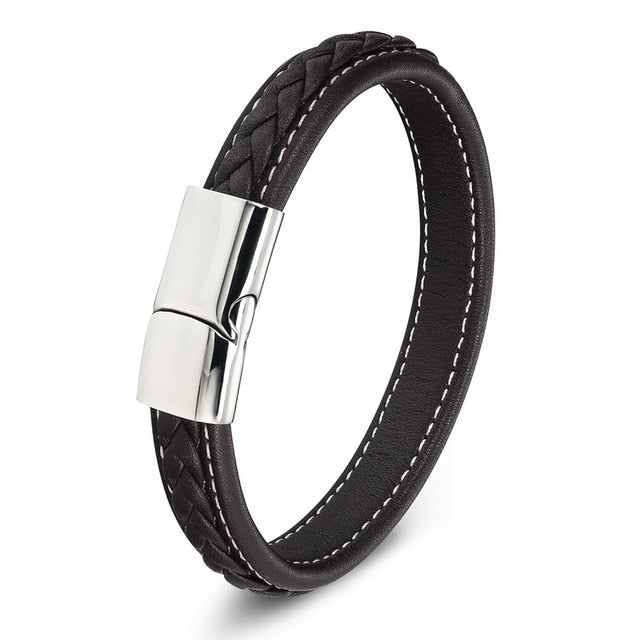 Genuine Leather Stainless Steel Bracelet with 6 Different Colours