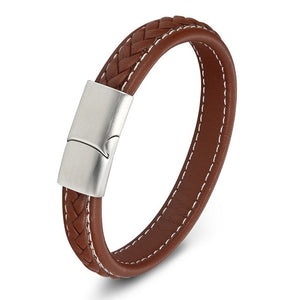 Genuine Leather Stainless Steel Bracelet with 6 Different Colours