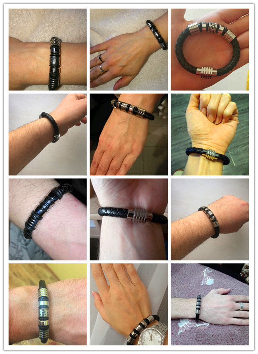 2017 Fashion Stainless Steel Chain Genuine Leather Bracelet