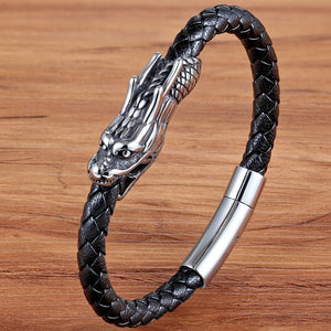 Retro Chinese Symbol Dragon Pattern Genuine Leather Bracelet