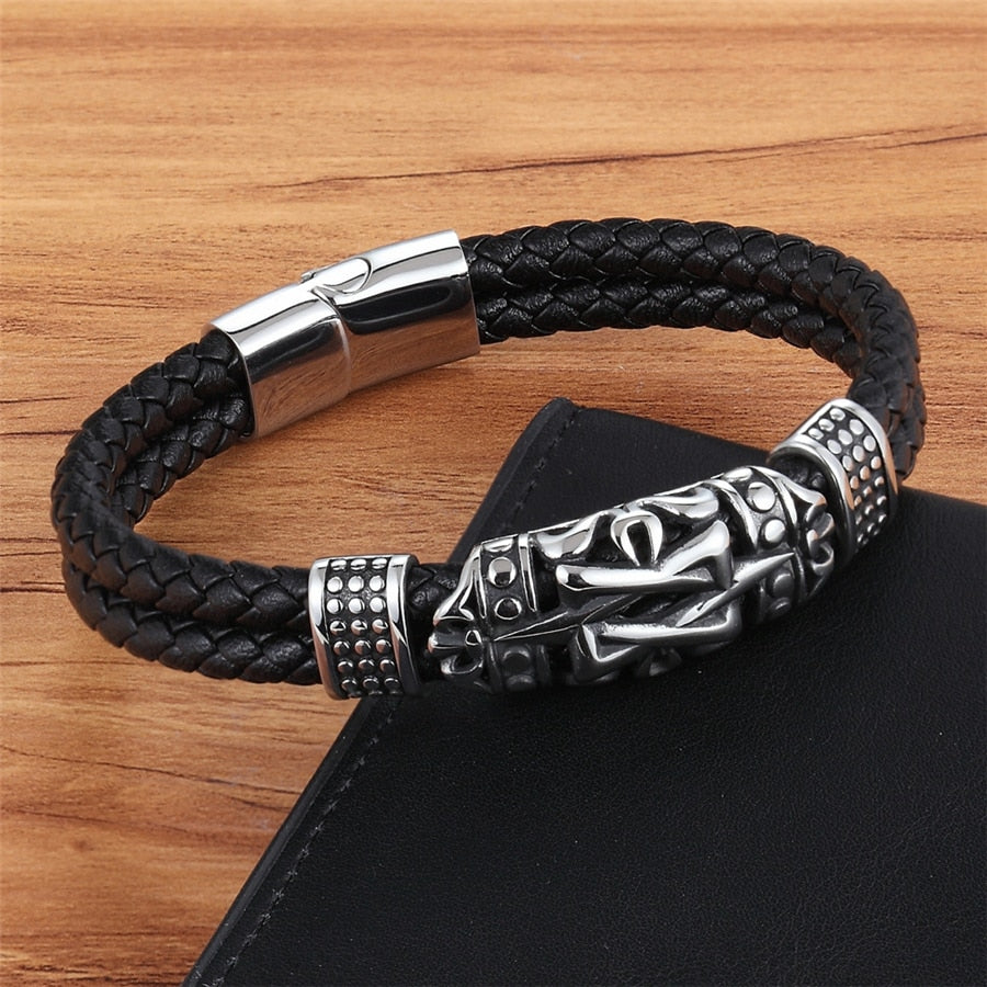 Punk Style Ancient Architecture Totem Elegant Small Adorn Article Genuine Leather Bracelet