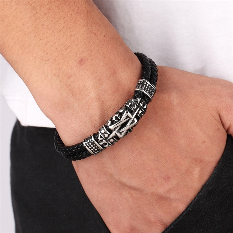 Punk Style Ancient Architecture Totem Elegant Small Adorn Article Genuine Leather Bracelet