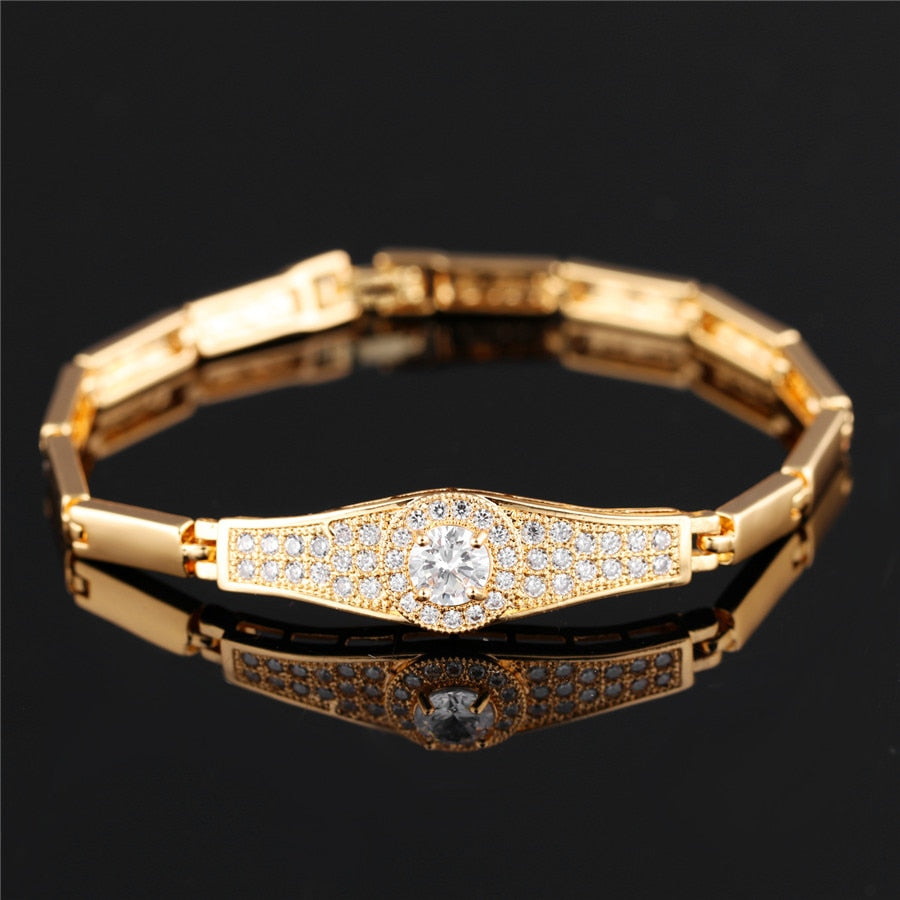 Inlaid Cubic Zircon Stainless Steel Gold Color Round Design Bracelet For Women