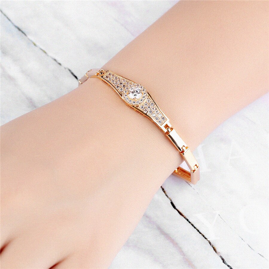 Inlaid Cubic Zircon Stainless Steel Gold Color Round Design Bracelet For Women