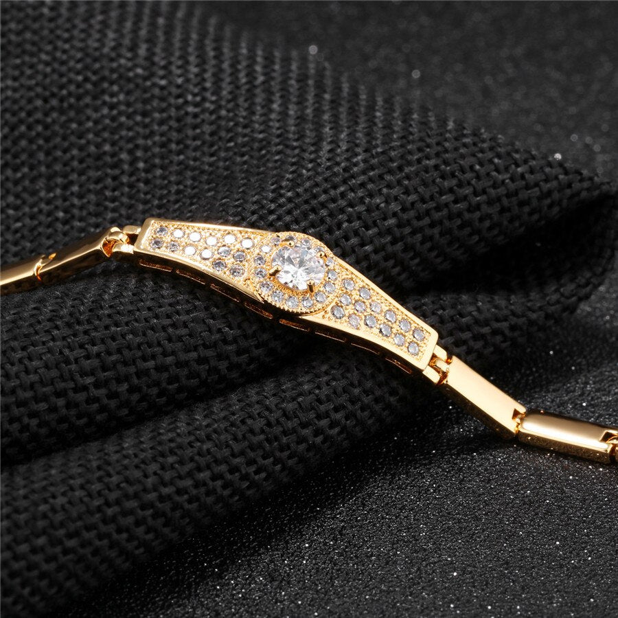 Inlaid Cubic Zircon Stainless Steel Gold Color Round Design Bracelet For Women