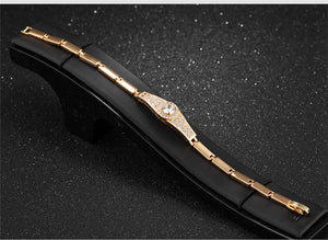 Inlaid Cubic Zircon Stainless Steel Gold Color Round Design Bracelet For Women