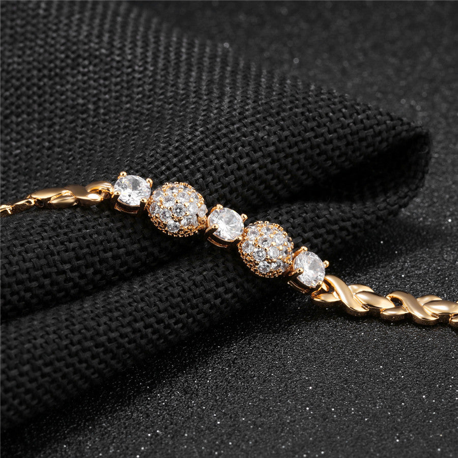 Round Circle Romantic Luxury Gold Color Inlaid Cubic Zircon Link Chain for Women Bracelet