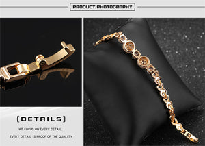 Round Circle Romantic Luxury Gold Color Inlaid Cubic Zircon Link Chain for Women Bracelet