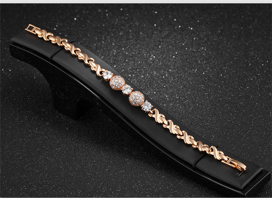 Round Circle Romantic Luxury Gold Color Inlaid Cubic Zircon Link Chain for Women Bracelet