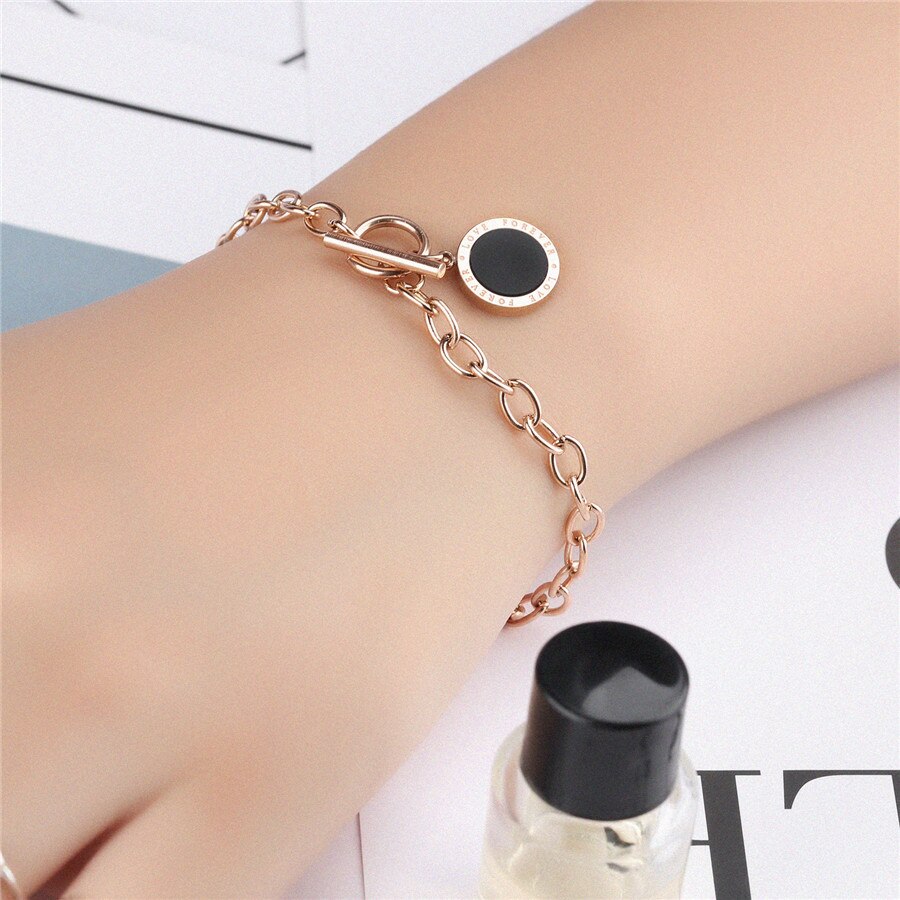 Rome Digital Round Cake Black Circle Bracelet for Women